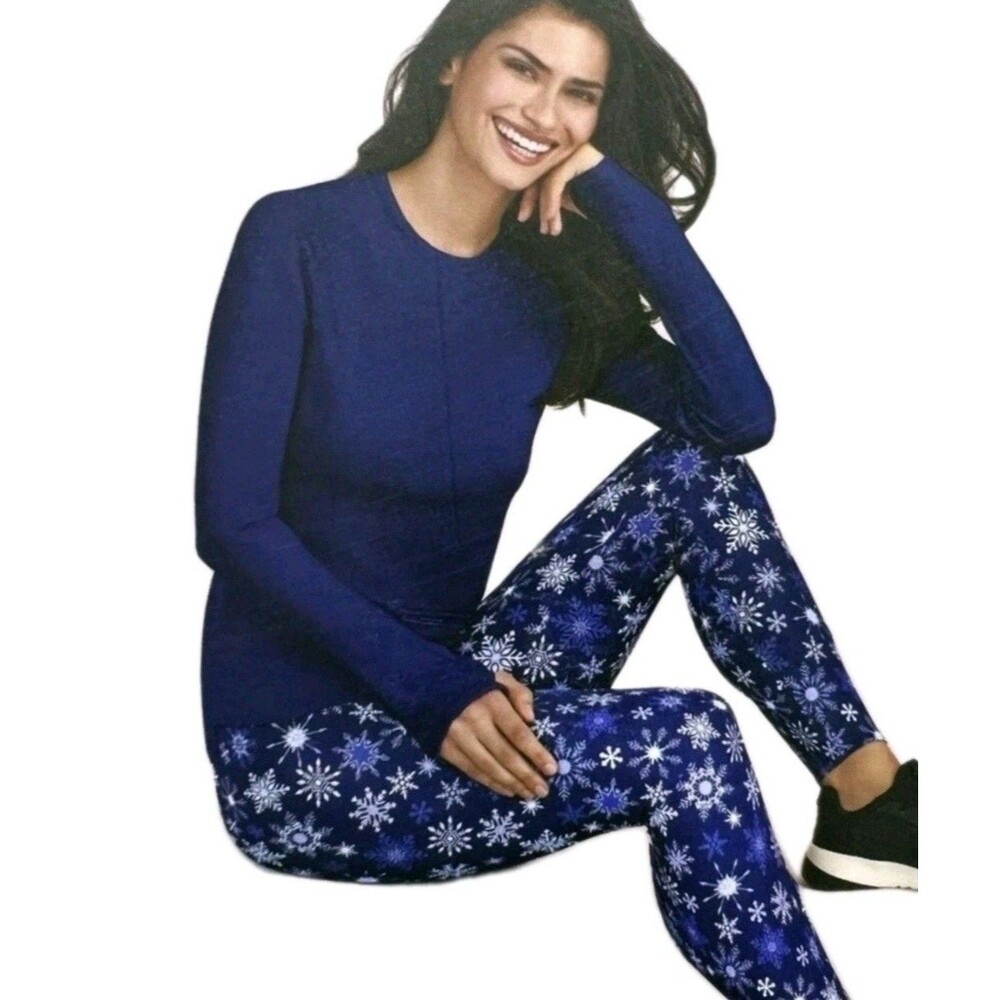 ClimateRight by Cuddl Duds 2pc Women's S Knit Base Layer Top Legging Set Blue